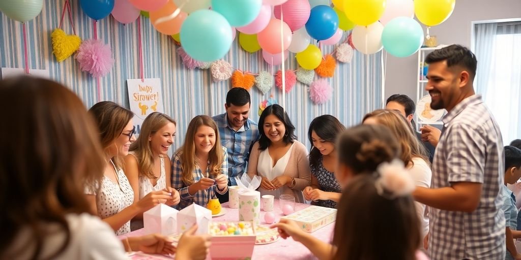 Brincadeiras e diversão em um chá de bebê.